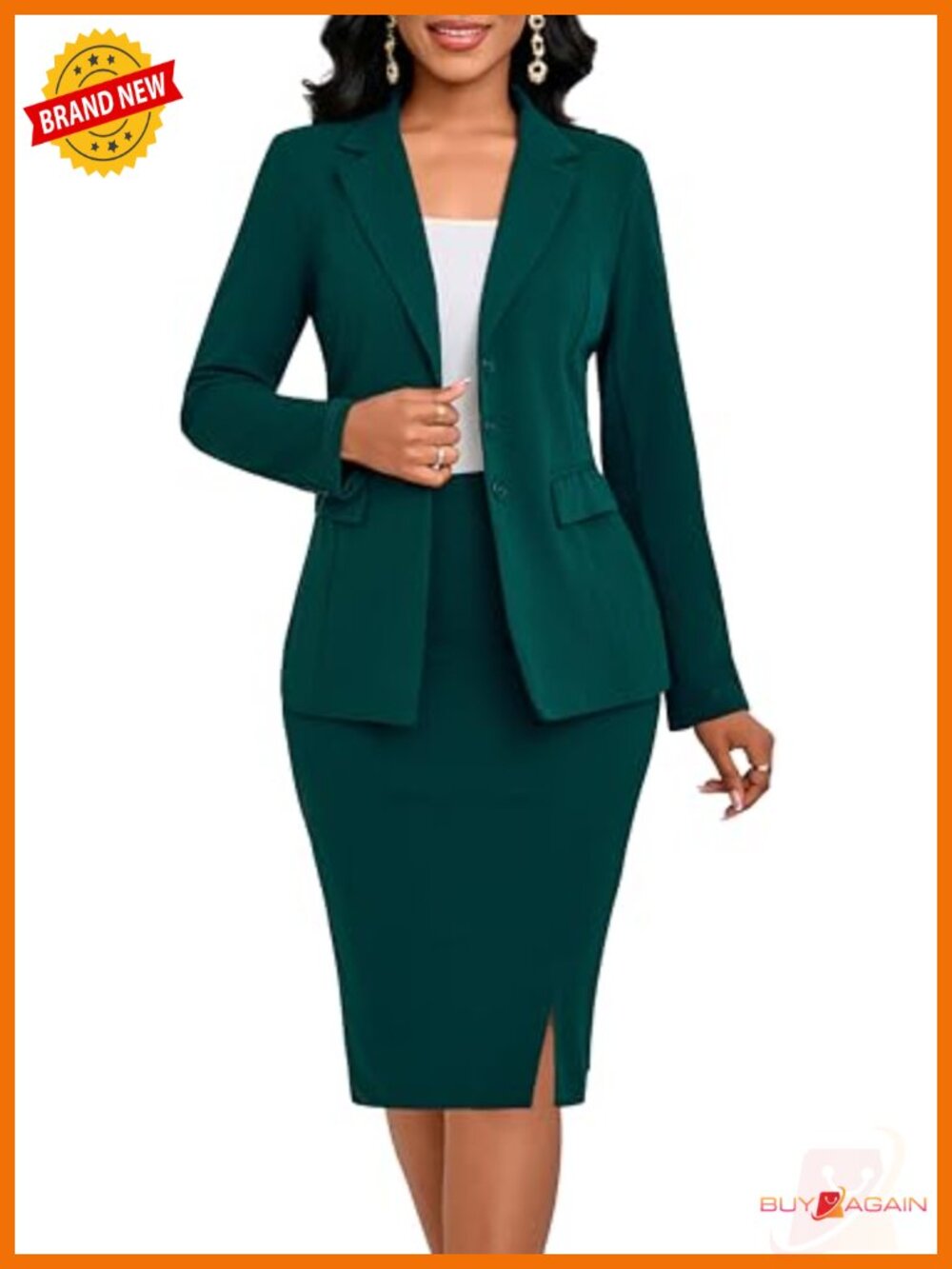 Elegant Two Piece Skirt Suit Set Blazer Jacket and Pencil Skirt for Office Work